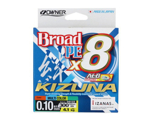 Шнур Owner Kizuna Broad PEx8 300м 0.10мм 4.1кг Multi Color