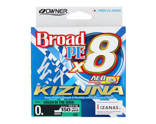 Шнур Owner Kizuna Broad PEx8 135м 0.42мм 40кг Green