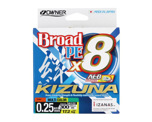Шнур Owner Kizuna Broad PEx8 300м 0.25мм 17.2кг Multi Color